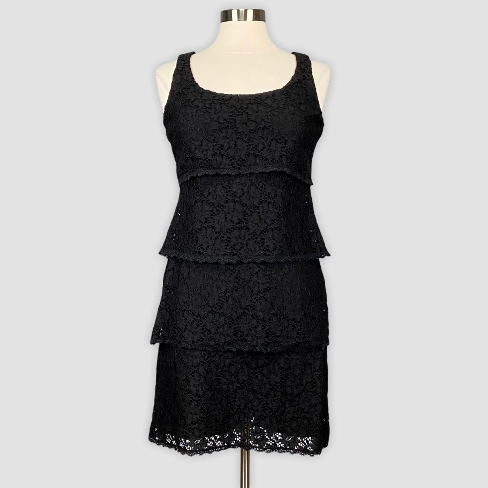 Laundry Shelli Segal Womens Black Lace Sleeveless Sheath Dress Tiered size 6